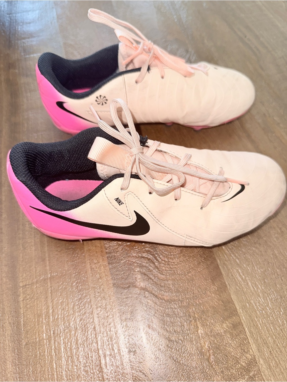 Nike Light Pink and Hot Pink Soccer Shoes with Black Swoosh